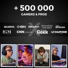 aperçu du nombre de clients, des publications presse et de 4 photos d'enfants portant les lunettes gaming hopes