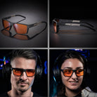 lunettes gaming One Revo de 3/4, de profil et sur visage homme et femme