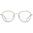 Lunettes anti lumière bleue rondes en métal argenté, de face sur fond blanc
