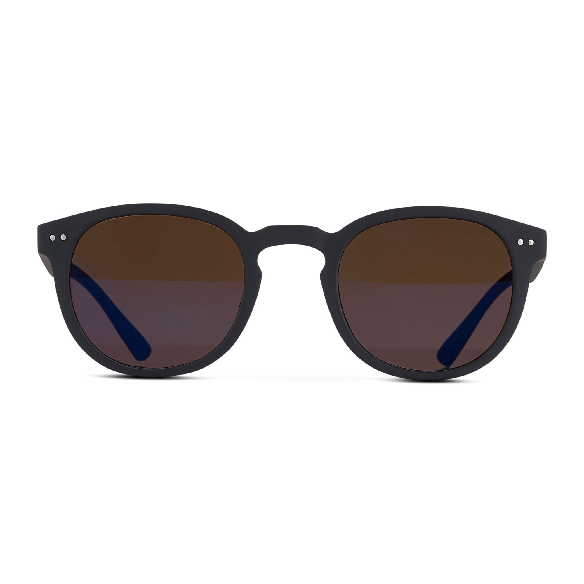 Lunettes de soleil rondes noires sur fond blanc de face. Modèle Urban